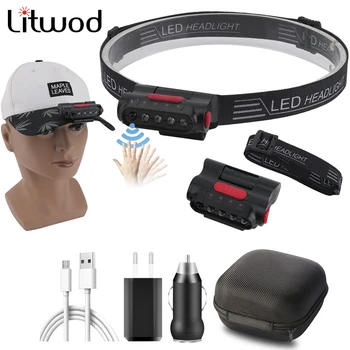 

compact Cap Light head lamp Multifunction Sensor led Headlamp Battery USB Rechargeable Head Flashlights Headlight Bulb