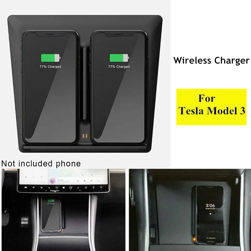 

Wireless Charger Dual Phones Charging Anti-skid Car Mount Auto For Tesla Model 3