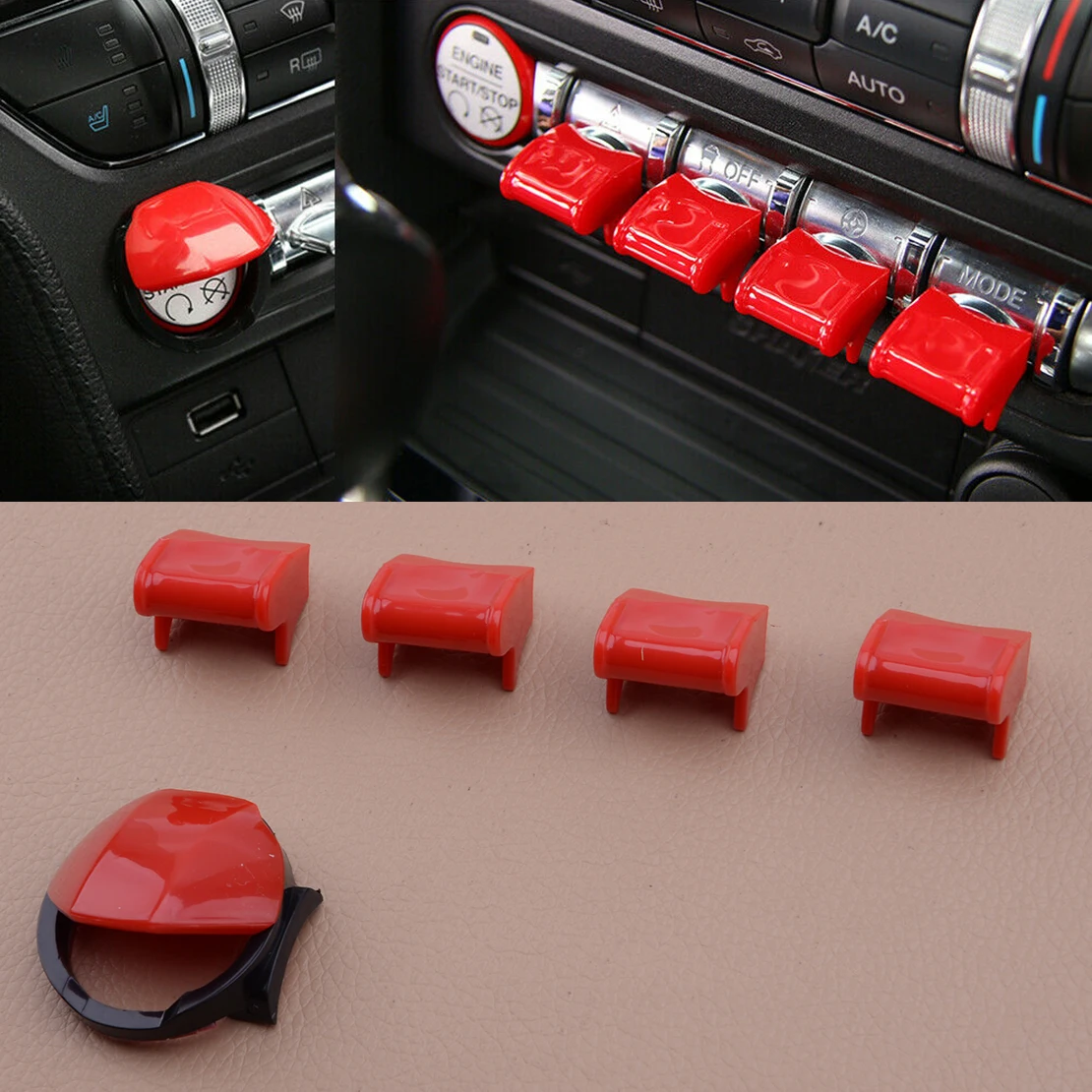 1Set Dashboard Engine Start/Stop Button Switch Cover Trim Fit For Ford Mustang 2015 2016 2017 2018 2019 | Автомобили и мотоциклы