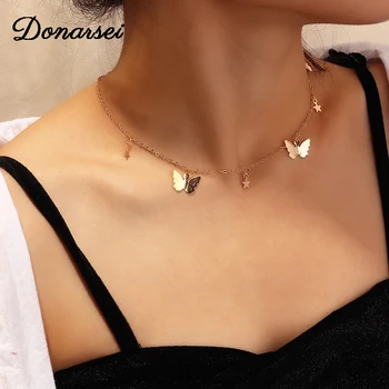 

Donarsei Sexy Animal Butterfly Chokers Necklaces For Women Fashion Gold Color Star Clavicle Chain Party
