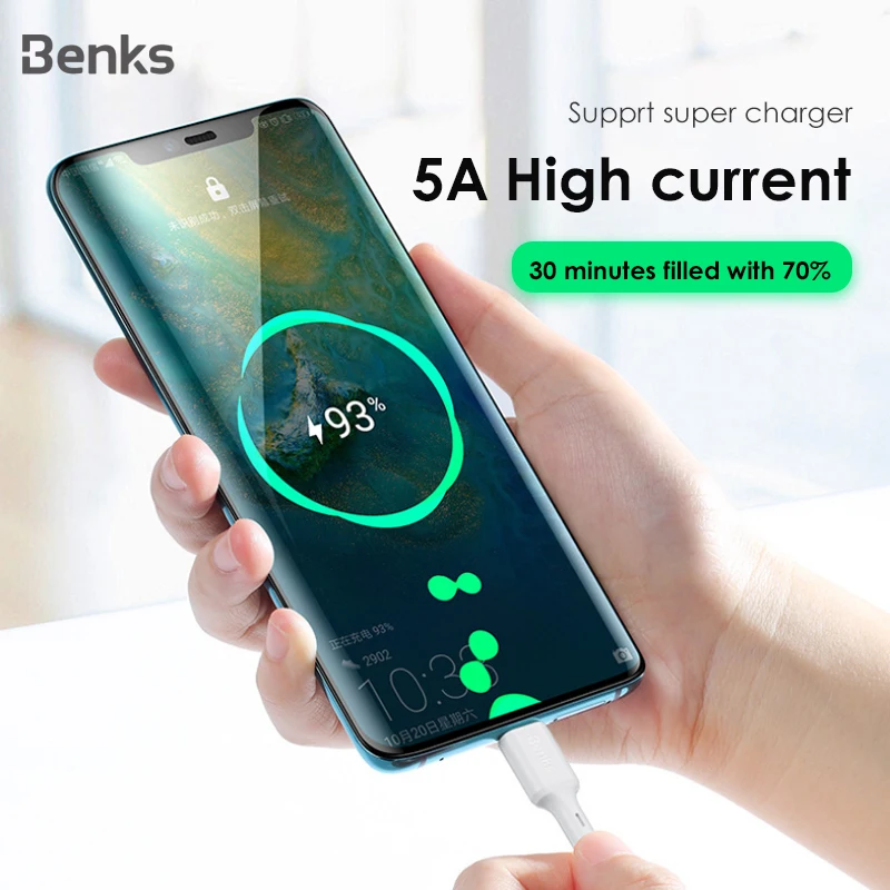 Benks 5A USB кабель для быстрой зарядки type-C для huawei mate 20 30 Pro P20 Lite samsung Xiaomi QC3.0 USB C шнур для быстрой зарядки данных