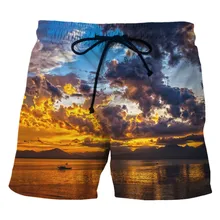 Европейские/американские мужские быстросохнущие пляжные шорты с 3D принтом заката, шорты для отдыха, модные летние шорты в стиле хип-хоп, одежда размера плюс