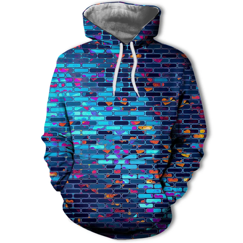 

Casual Colorful Brick Wall 3D Printing Men Hooded Sweatshirt Loose Pullover Sweatshirt Long Sleeve Autumn Winter Men Sweatshirt
