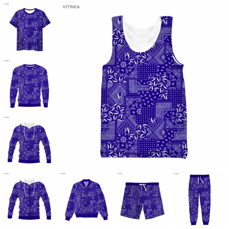 

vitinea New 3D Full Print Bandana paisley T-shirt/Sweatshirt/Zip Hoodies/Thin Jacket/Pants Four Seasons Casual F08