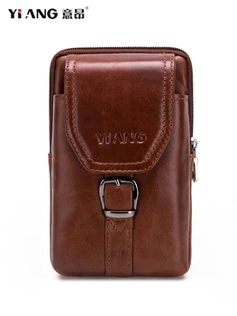 

Men Waist Bag Genuine Leather Fanny Pack Belt Phone Hip Bum Bag Zipper Waterproof Waist Pack 6.5 inch Cellphone Men Hanging Bags