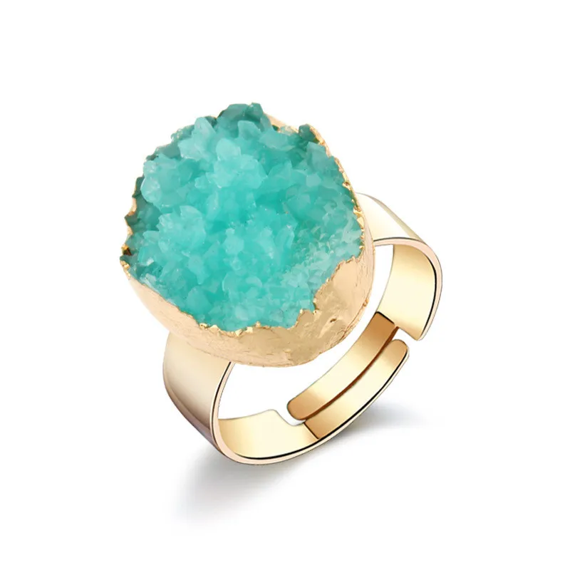 2020 New Resin Rings Geode Quartz Crystal Rings Oval Pink Blue Ring Gold Plated Rings For Women Accessories Jewelry (10)