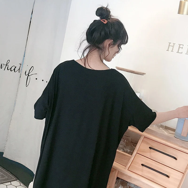 Women V-neck Plus Nightdress Large Size Half-sleeved Split Dress Loose Modal Nightdress c