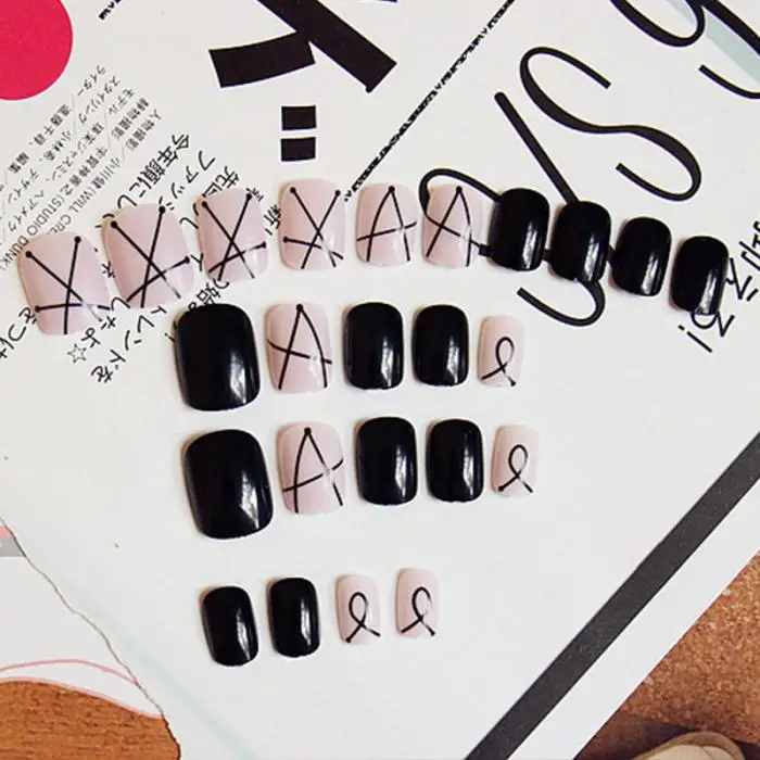 24 шт., простые черные прозрачные накладные ногти, нормальные квадратные матовые искусственные накладные ногти с клеем для домашнего офиса TY