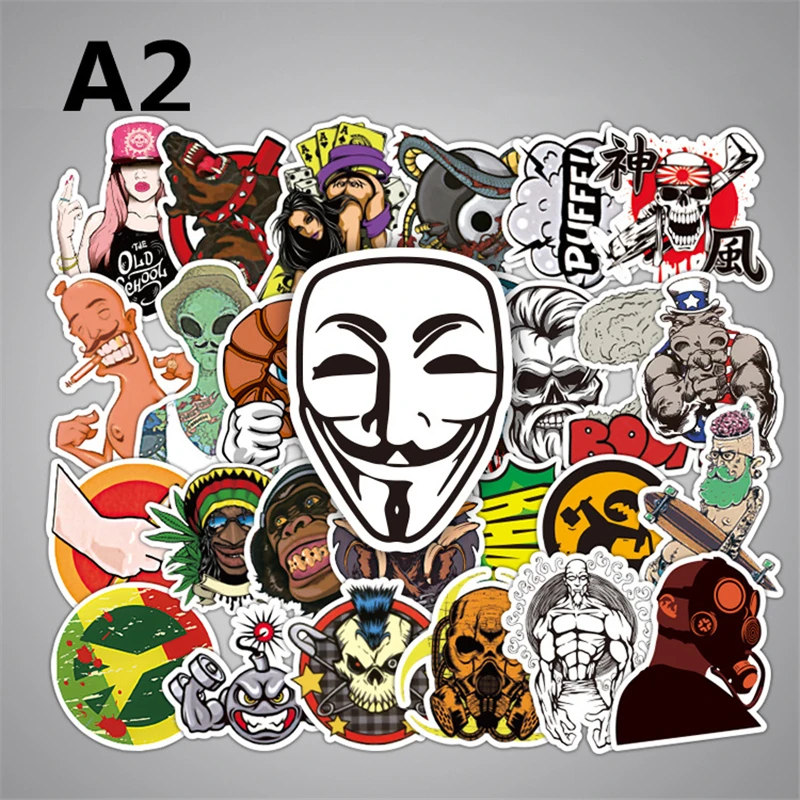 A2 50 шт., 13 стилей, мультяшная наклейка, Забавный монстр, карикатура, герой, Череп, компьютерные наклейки, наклейка для ноутбука, для macbook alienware, ipad - Цвет: A2