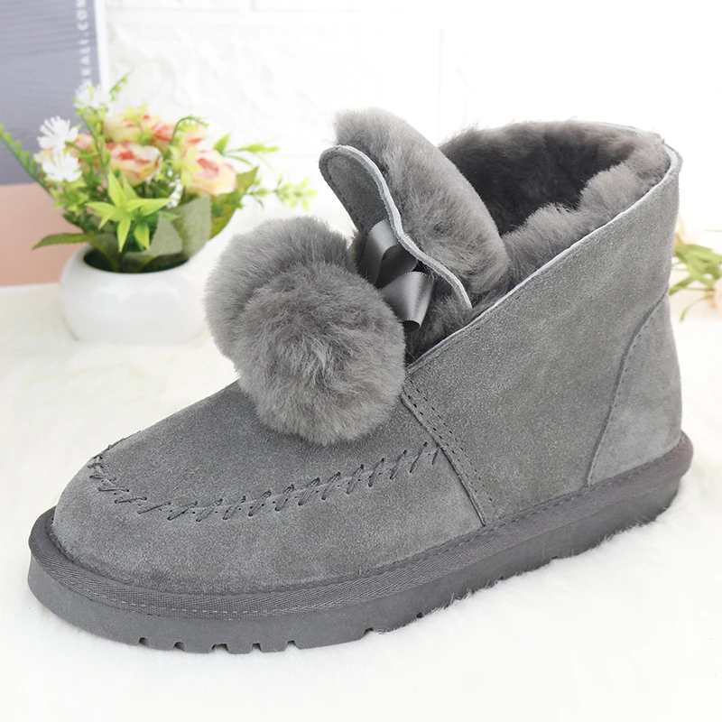 Dark Grey Модные зимние сапоги из натуральной кожи; женская обувь; ботильоны на нескользящей резиновой подошве; натуральный мех; толстая шерсть; теплые зимние сапоги - Цвет: Dark Grey