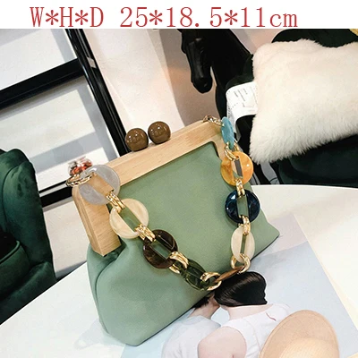 Женская сумка-мешок, сумка-мешок с деревянным зажимом, вечерняя сумка Ins, Роскошная сумочка с акриловой цепочкой, женские вечерние сумочки для банкета, сумка через плечо - Цвет: Green