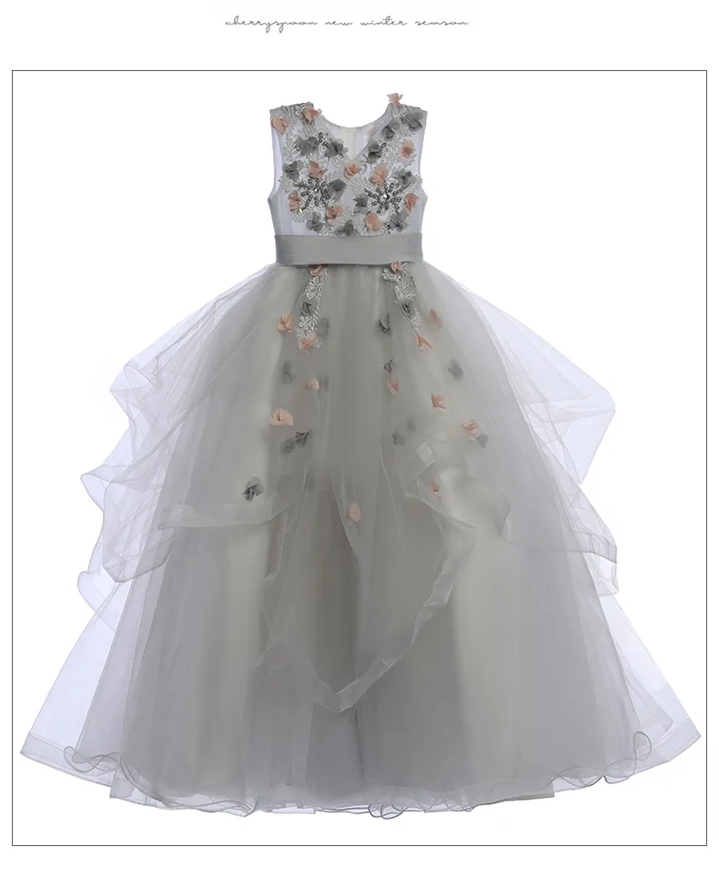 Детское платье принцессы для девочек, свадебное платье с цветочным узором для девочек, Поющая одежда для игры на фортепиано, длинное платье