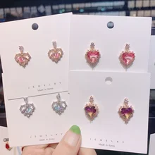 MENGJIQIAO милый сладкий сердце циркон цветок круг серьги гвоздики для женщин Мода Нежный микро проложили Pendientes ювелирные изделия