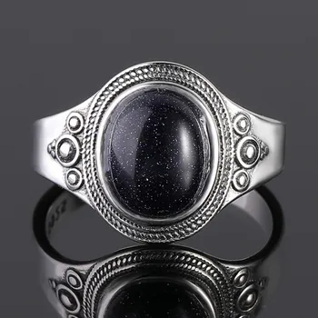 

8x10MM Blue Sandstone Ring Women's 925 Sterling Silver Gemstone Jewelry Party Anniversary Birthday Gift Daily Life Gift
