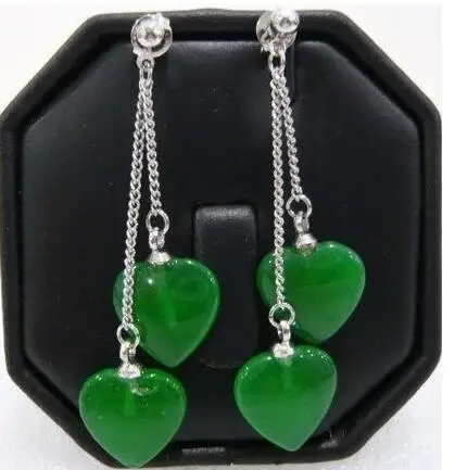 fine jewelry Noblest Jewelry Heart Shape green Jades Earings | Украшения и аксессуары