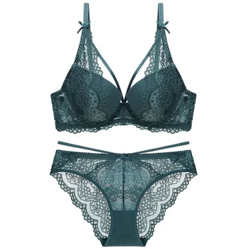 

French Sexy Lace Underwear Deep V Close Bra Small Breast Thickened Upper Bra Set