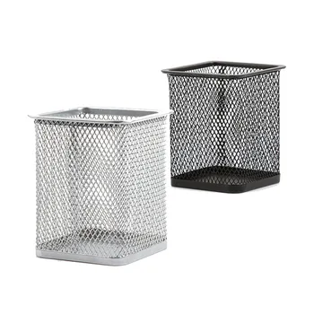 

Office Supplies Mesh Style Metal Pen Holder Stationery Square Iron Spray Pen Holder Desktop Desk Tidy Container