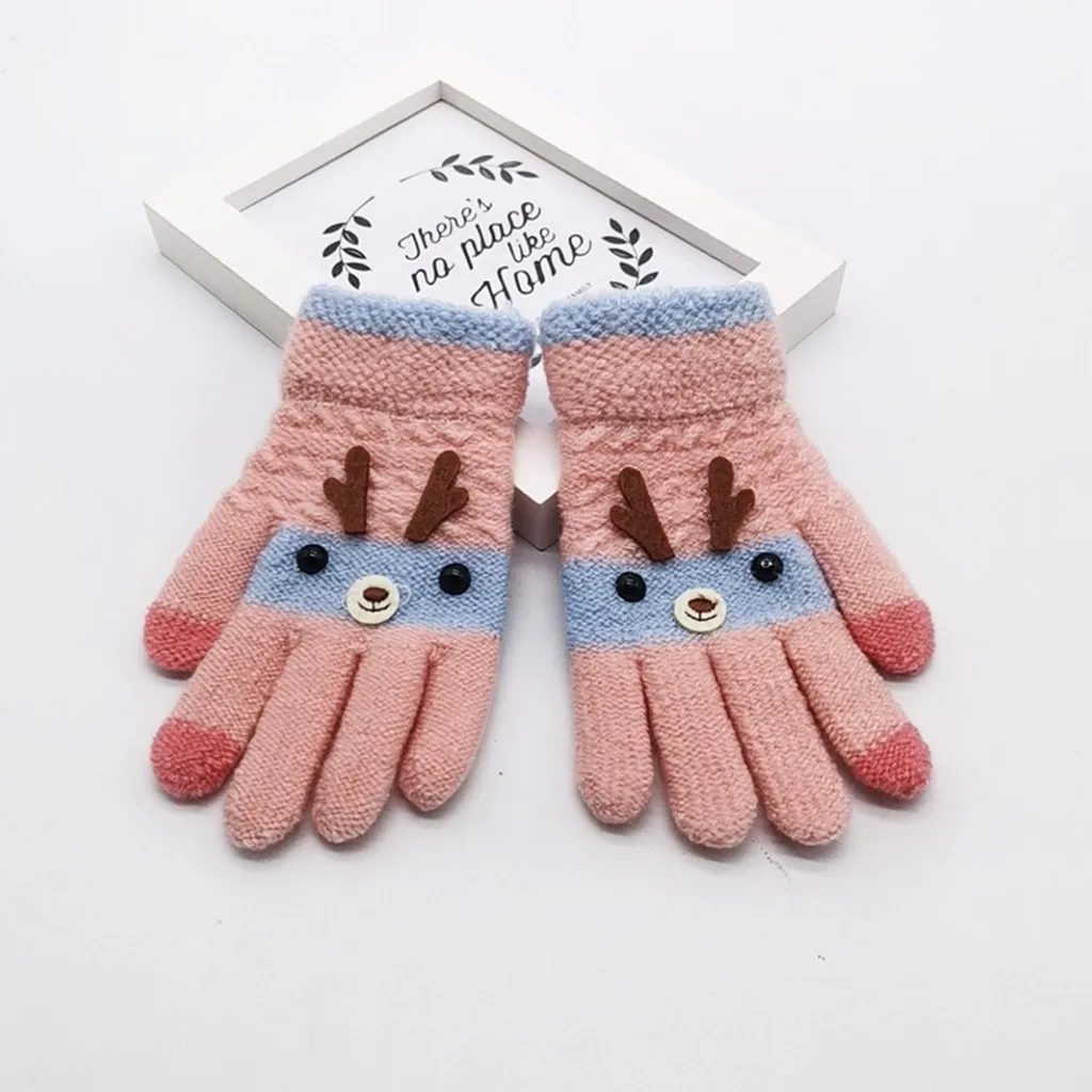 Детские перчатки для девочек; зимние перчатки с милым рисунком оленя; теплые детские варежки; перчатки ручной работы