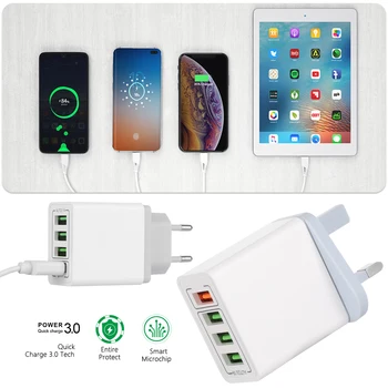 

4 Multi Port Wall Charger Adapter 3.0 USB Hub Fast Quick Charging US EU UK Plug Travel Multifunction Mobile Power Adapter