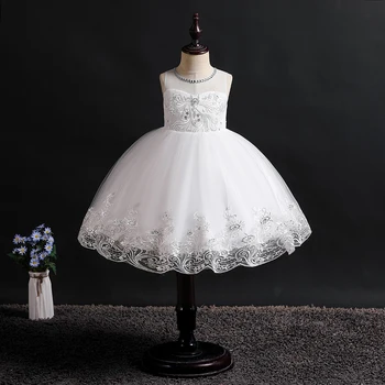 

White Lace Flower Girls Dress Children Girls Wedding Evening Formal Gown Princess Winter Party Clothing Size 4-10 Years New 2020