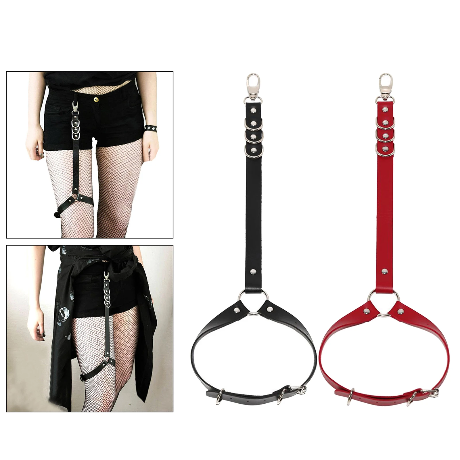 Gothic Women Adjustable Leg Garter Leather & Alloy Punk Harness Thigh  Belt