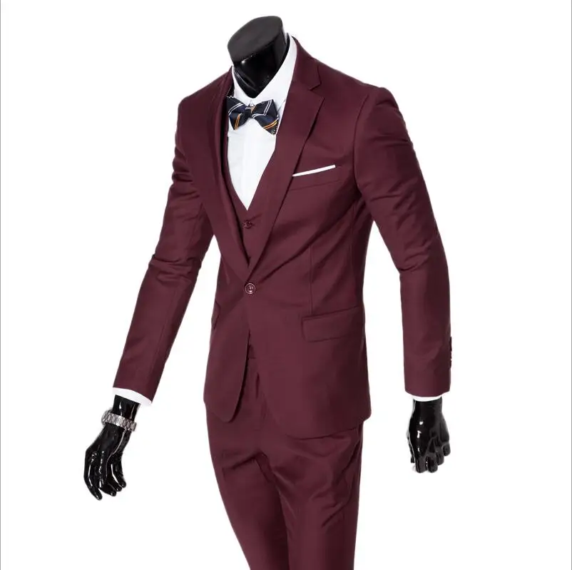 Wine Red Пиджак+ брюки) мужской модный бутик чистый цвет высококачественный брендовый Свадебный костюм Блейзер Тонкий деловой мужской костюм - Цвет: Wine Red