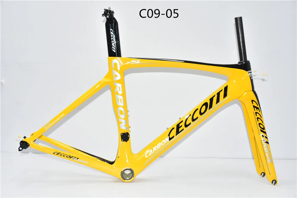 Желтая рама для дорожного велосипеда CECCOTTI T1100 из углеродного волокна высокое