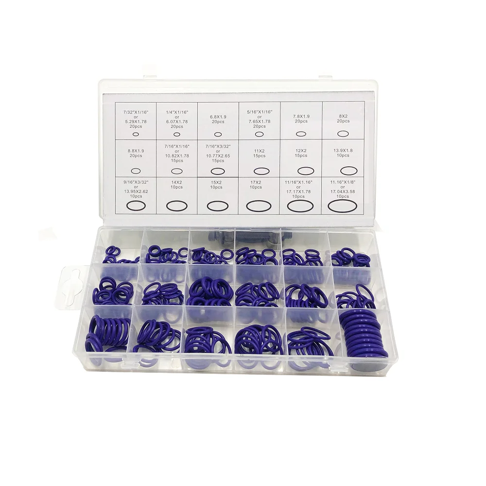 270PCS 18 Different Sizes Inch imperial Rubber O-ring Seal Washer Purple Green O-Ring Kit Orings Gasket For Car Air Conditioner