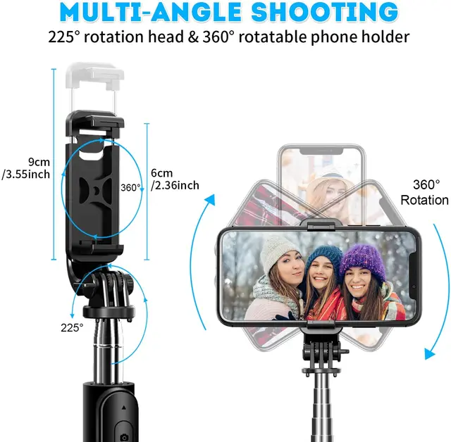 Selfie Stick Tripod with Wireless Remote, Mini Extendable 4 in 1 Selfie Stick - 360° Rotation Phone Stand Holder 5