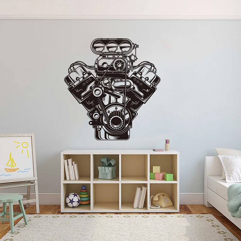 Modern Car Engine Motor Wall Sticker Garage Auto Service Car Repair Machine Wall Decal Vinyl Decor (1)