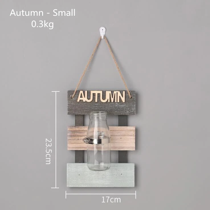 Autumn Small Висячая стеклянная ваза с деревянной рамкой Террариум контейнер для украшения дома Зеленые растения Свадебные - Цвет: Autumn Small