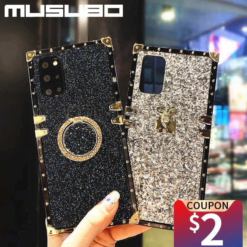 Musubo Luxury Square Glitter Phone Case For Samsung Galaxy S Fe S21 2 0 2 1 A51 Note Ultra 10 Plus Girls Soft Cover Phone Case Covers Aliexpress