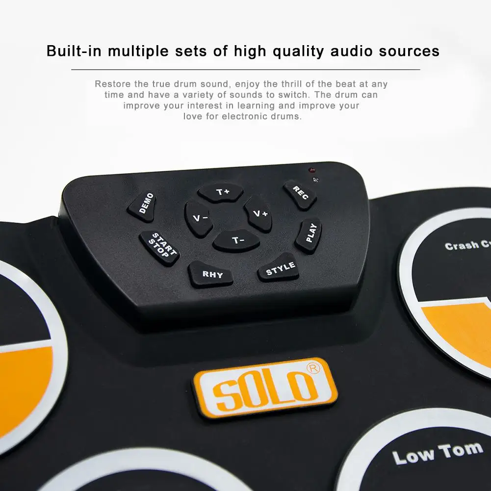 Portable Electronic Drum Set Roll Up Drum Practice Pad Midi Drum Headphone Jack Built-in Speaker Drum Pedals Kids Gift