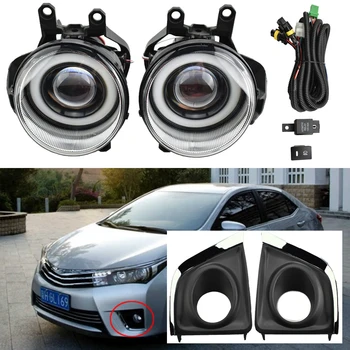 

2pcs Fog Light For Corolla 2014 2015 head lights Assembly Car Accessories Sets ABS Plastic 12V H11 Plating Frame Cover and wire