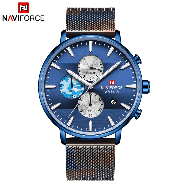 NAVIFORCE мужские часы лучший бренд модные роскошные спортивные кварцевые часы из нержавеющей стали мужской хронограф водонепроницаемые наручные часы с датой - Цвет: CF BE BE