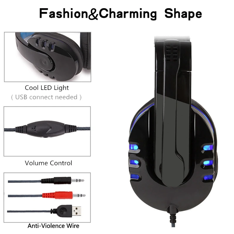 Wired Headphones LED Light Headset Gaming Earphone SY733 for Computer with Miniphone Auriculares Con Cable for PC Luminescence