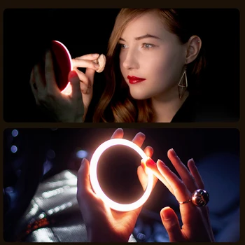 

Portable LED Lighted Mini Circular Makeup Mirror Compact Travel Sensing Lighting Cosmetic Mirror Wireless USB Charging
