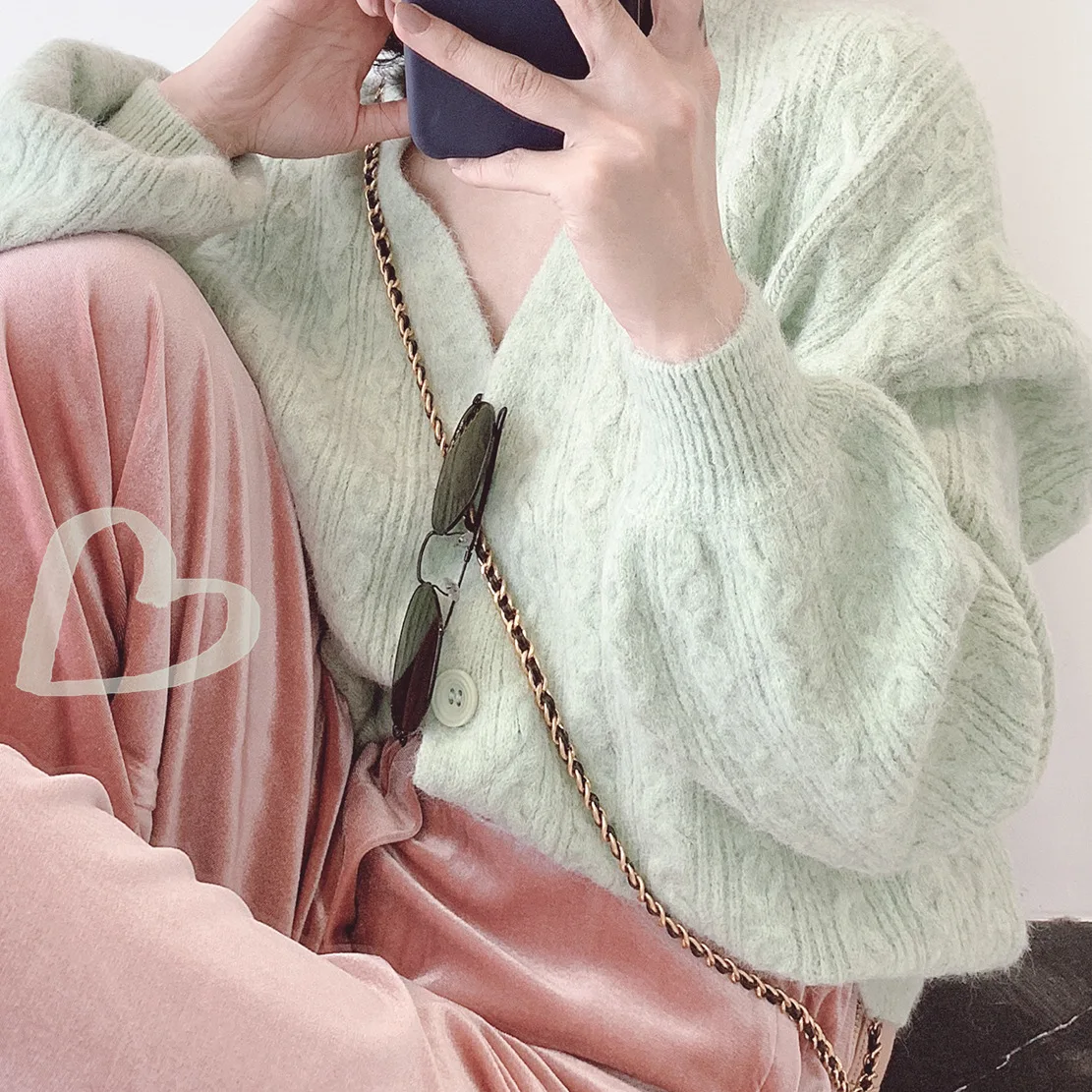 Lady Cardigan Retro splice Geometric patterns Long Sleeve Knitted Sweater Women Open Stitch Casual Sweters Autumn Winter |