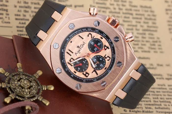 

Men's Classic New Automatic Mechanical Movement Rose Gold Silver Stainless Steel Rubber Strap Sport Watches Gents Watch