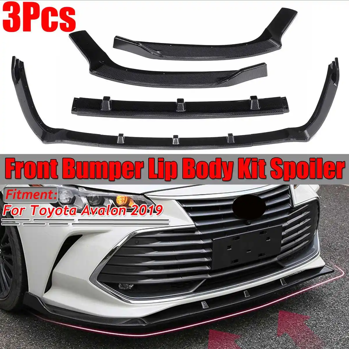 

Carbon Fiber Look Car Front Bumper Splitter Lip Spoiler Body Kit Bumper Diffuser Protector Deflector Lips For Toyota Avalon 2019