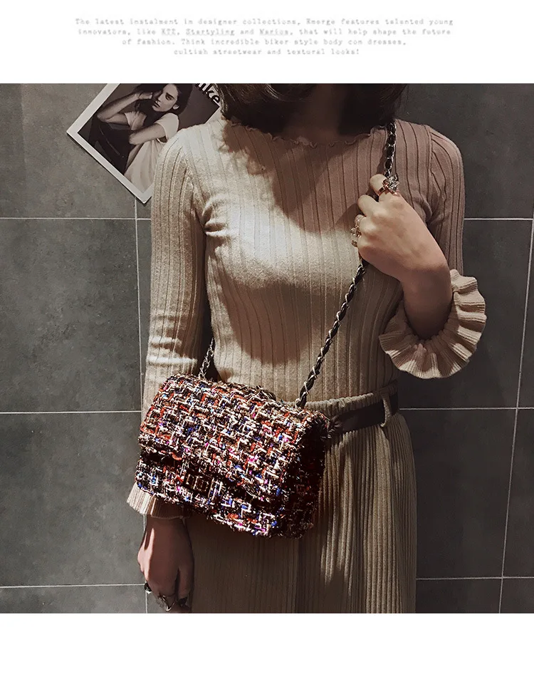 Jollque женская маленькая Роскошная твидовая сумка через плечо модная дизайнерская женская дешевая трендовая сумка дамские сумки через плечо