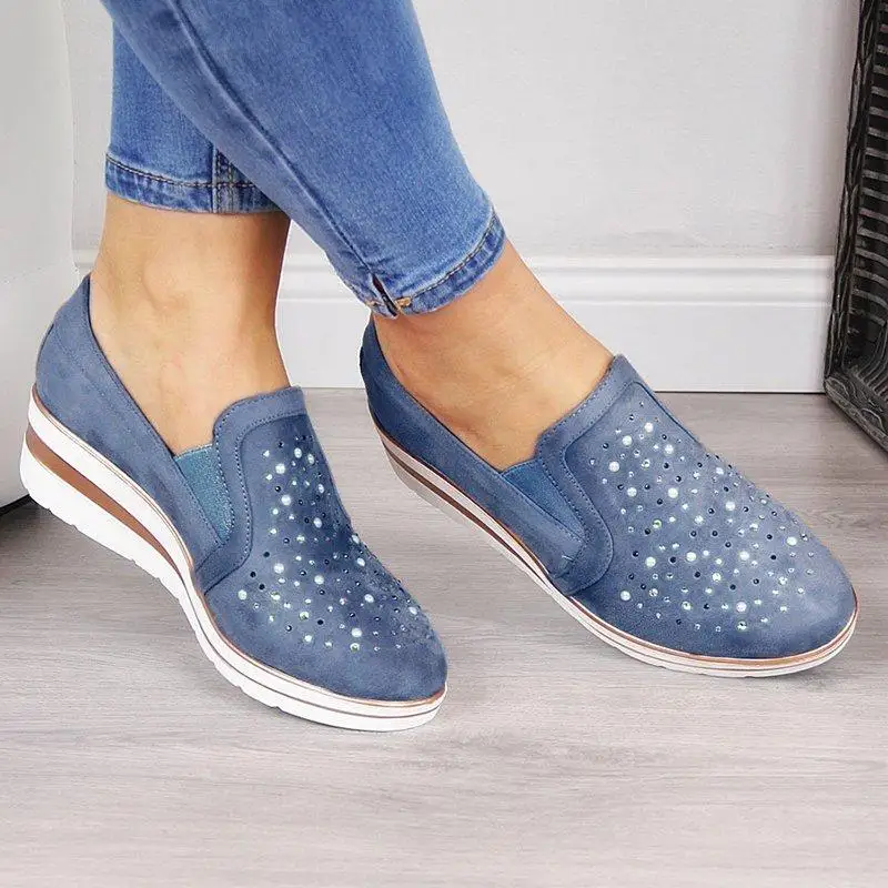 

Autumn Women Wedge Canvas Shoes 2019 New Casual Ladies Single Shoes Plus Size Breathable Rhinestone Slip-on Women Sandals Pumps
