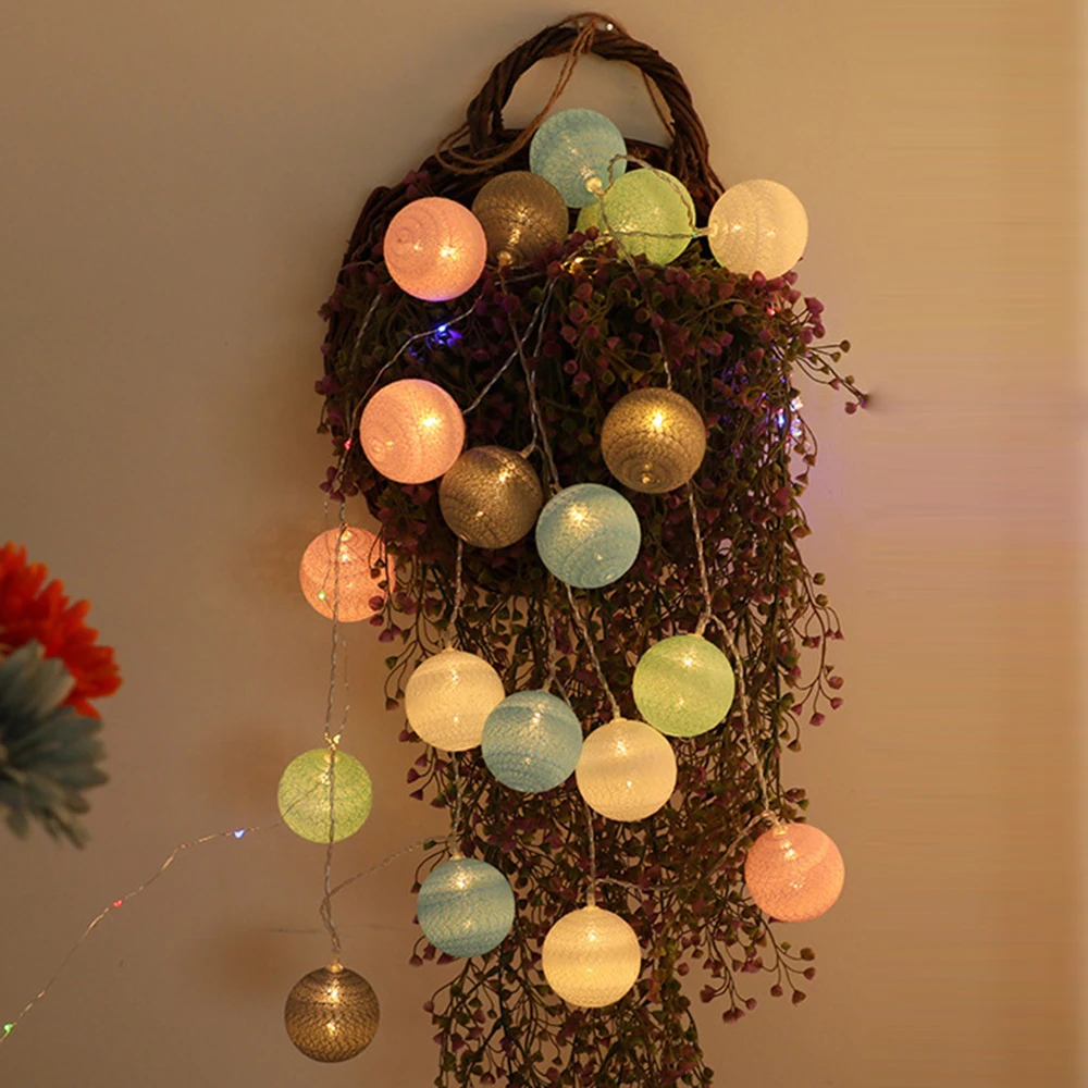Светодиодный светильник-гирлянда с питанием от USB/батареи, сказочный светильник с ватным шариком, 3 м, 20 светодиодный светильник для свадебной вечеринки, спальни, украшения рождественской елки
