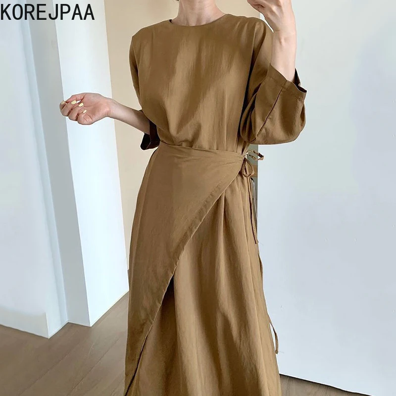 Женское платье Korejpaa корейская мода на раннюю осень стиль ретро о-фартук шею