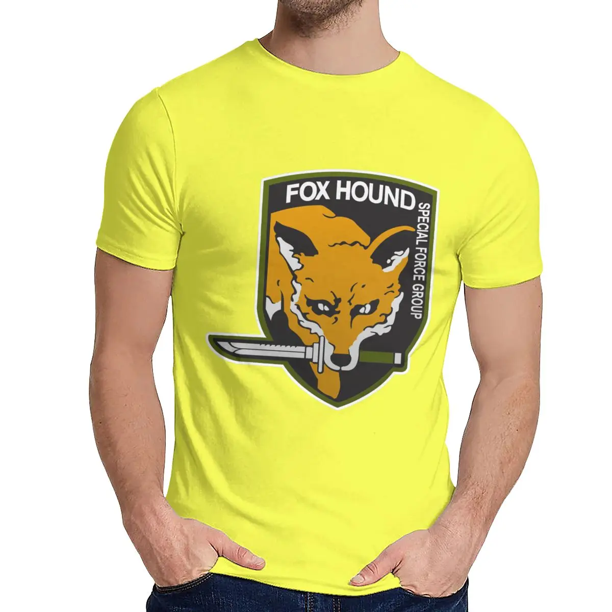 Винтаж Metal gear Solid Fox Forces Group Tee Мужская хипстерская футболка из натурального хлопка с круглым вырезом - Цвет: Цвет: желтый