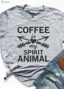

COFFEE Is My SPIRIT ANIMAL Letter Print T Shirt Women Short Sleeve O Neck Loose Tshirt 2020 Summer Fashion Women Tee Shirt Tops