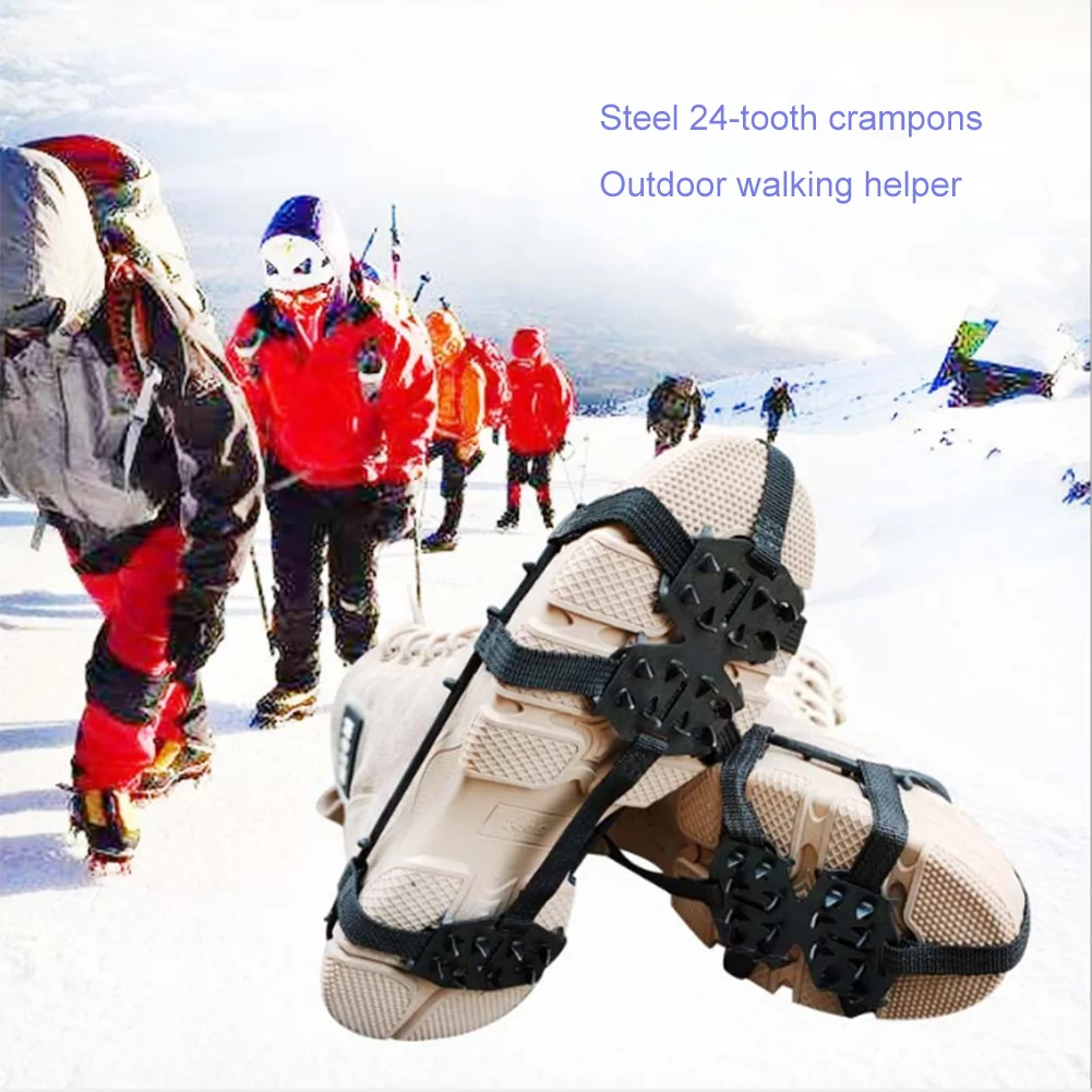 

24 Teeth Steel Ice Gripper Spike for Shoes Anti Slip Climbing Snow Spikes Crampons Cleats Chain Claws Grips Boots Cover Crampons