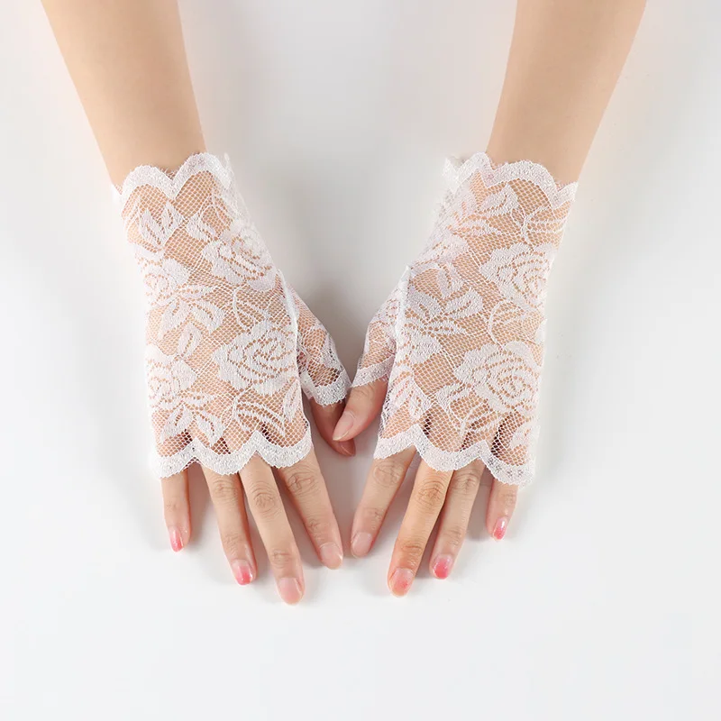 Summer Ladies Short Lace Half Finger Lace Sunscreen Gloves Open Finger Decoration Gloves