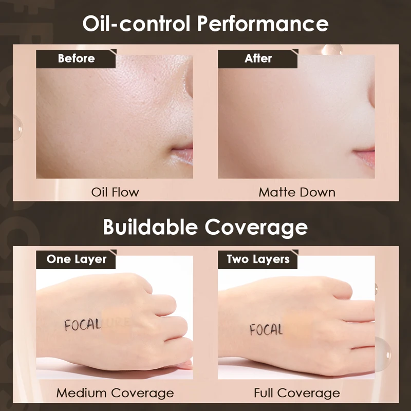 FOCALLURE Liquid foundation long-lasting oil-control high coverage poreless lightweight concealer face base makeup cosmetics liquid foundation makeup cosmetics