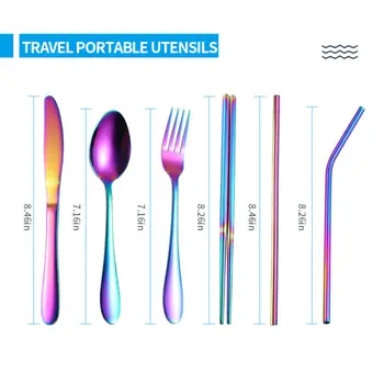 

7pcs Portable Utensils Travel Camping Cutlery Set Stainless Steel Flatware Kit